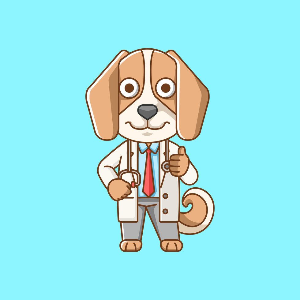 schattig hond dokter medisch personeel chibi karakter mascotte icoon vlak lijn kunst stijl illustratie concept tekenfilm vector
