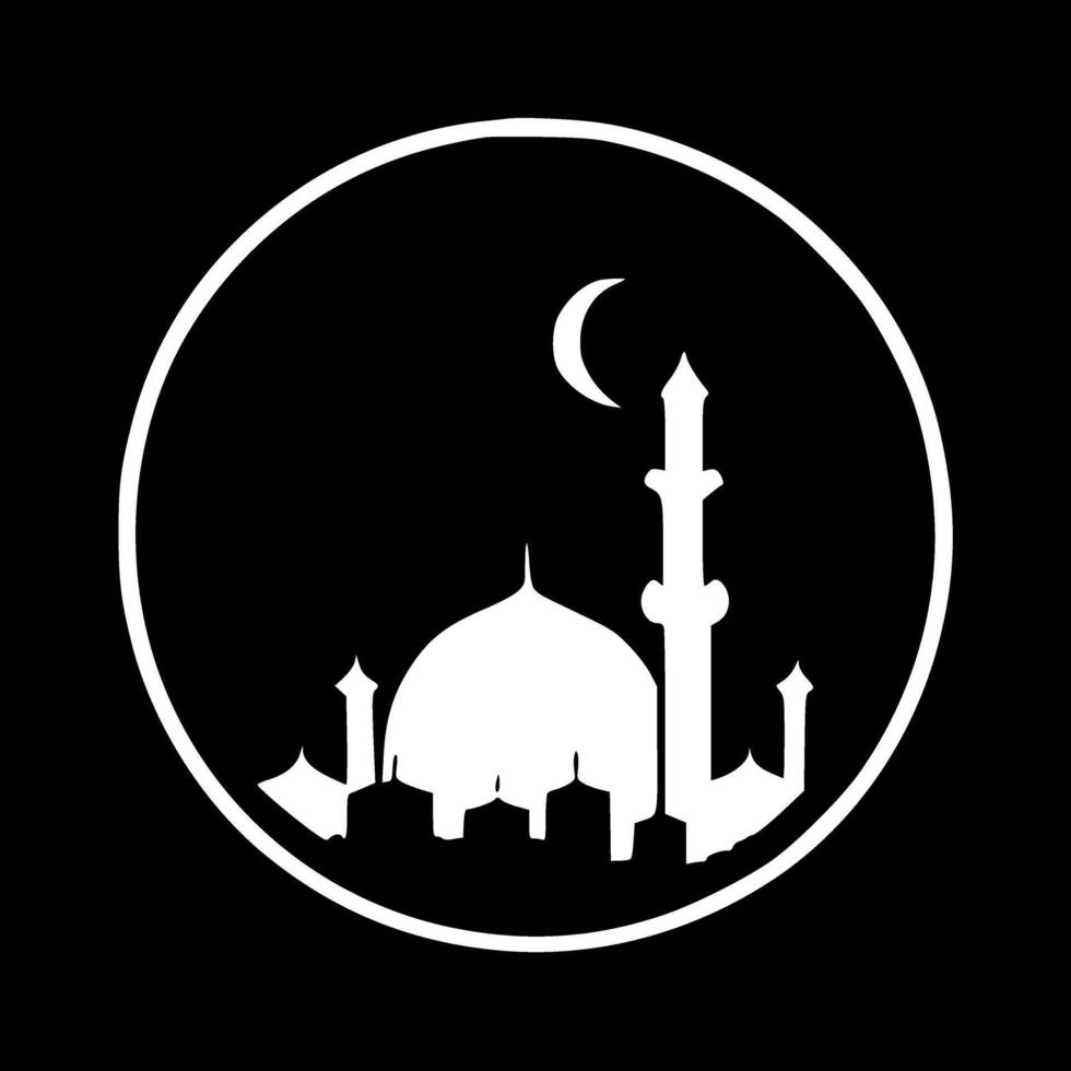 Islam - zwart en wit geïsoleerd icoon - vector illustratie