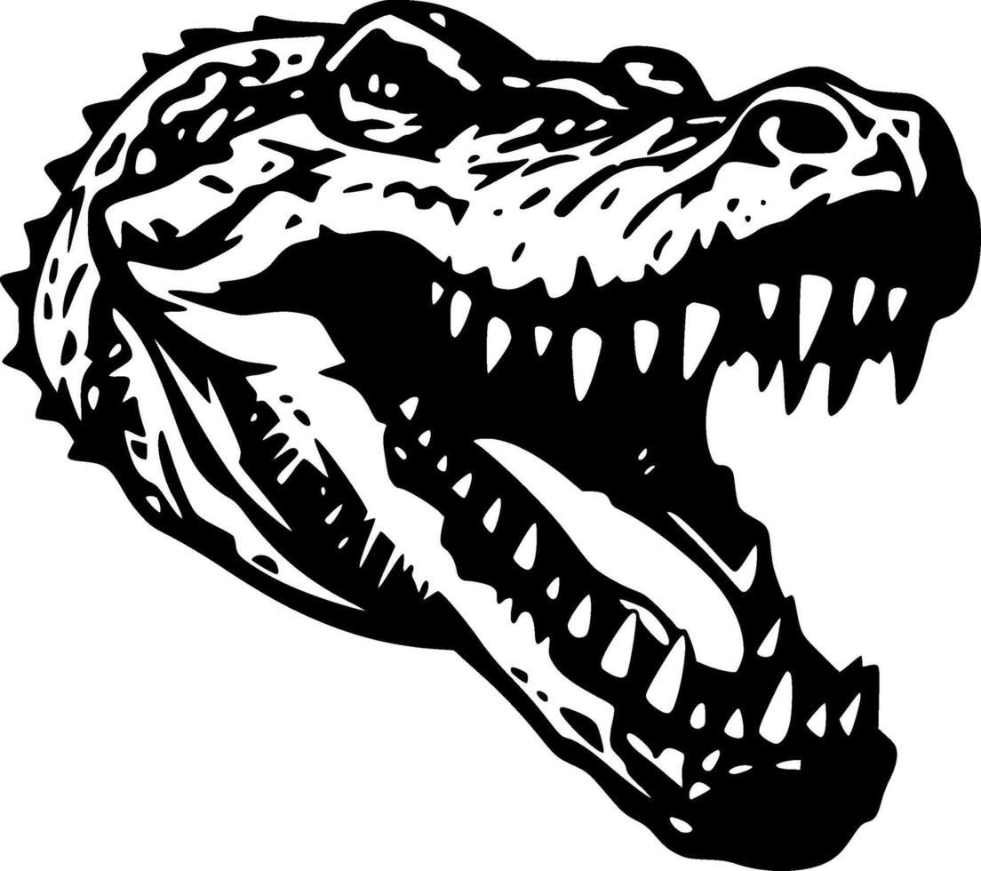 krokodil - zwart en wit geïsoleerd icoon - vector illustratie