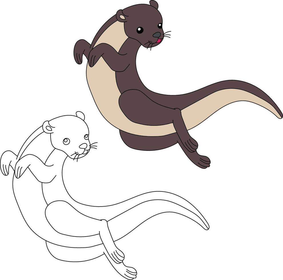 zee Otter clip art. schets en kleurrijk otters vector