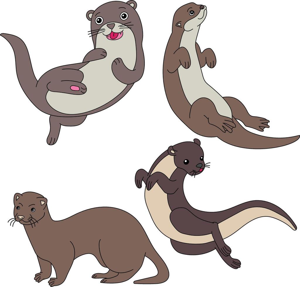 kleurrijk Otter clip art set, zee Otter clip art van zee leven vector