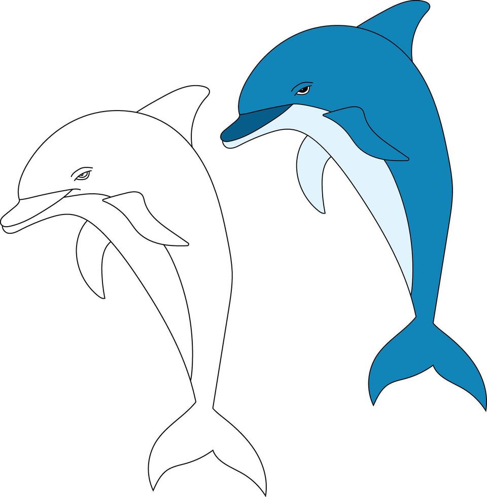 dolfijn clip art set. kleurrijk en schets dolfijnen vector