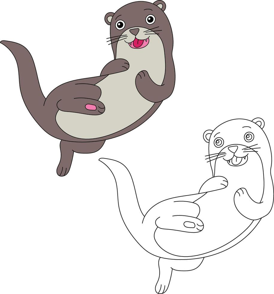 zee Otter clip art. schets en kleurrijk otters vector