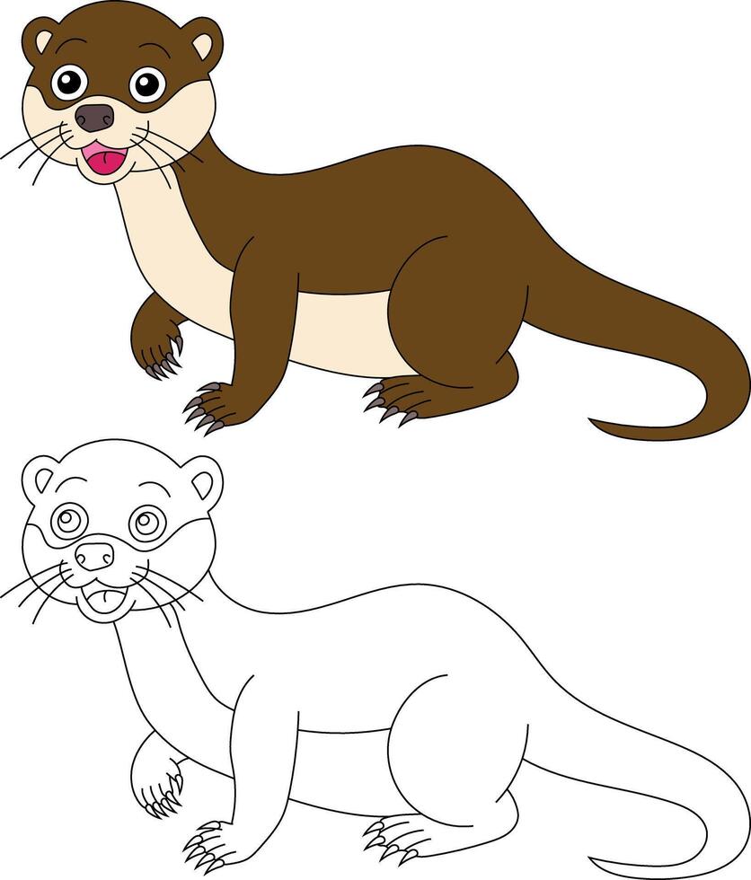 zee Otter clip art. schets en kleurrijk otters vector