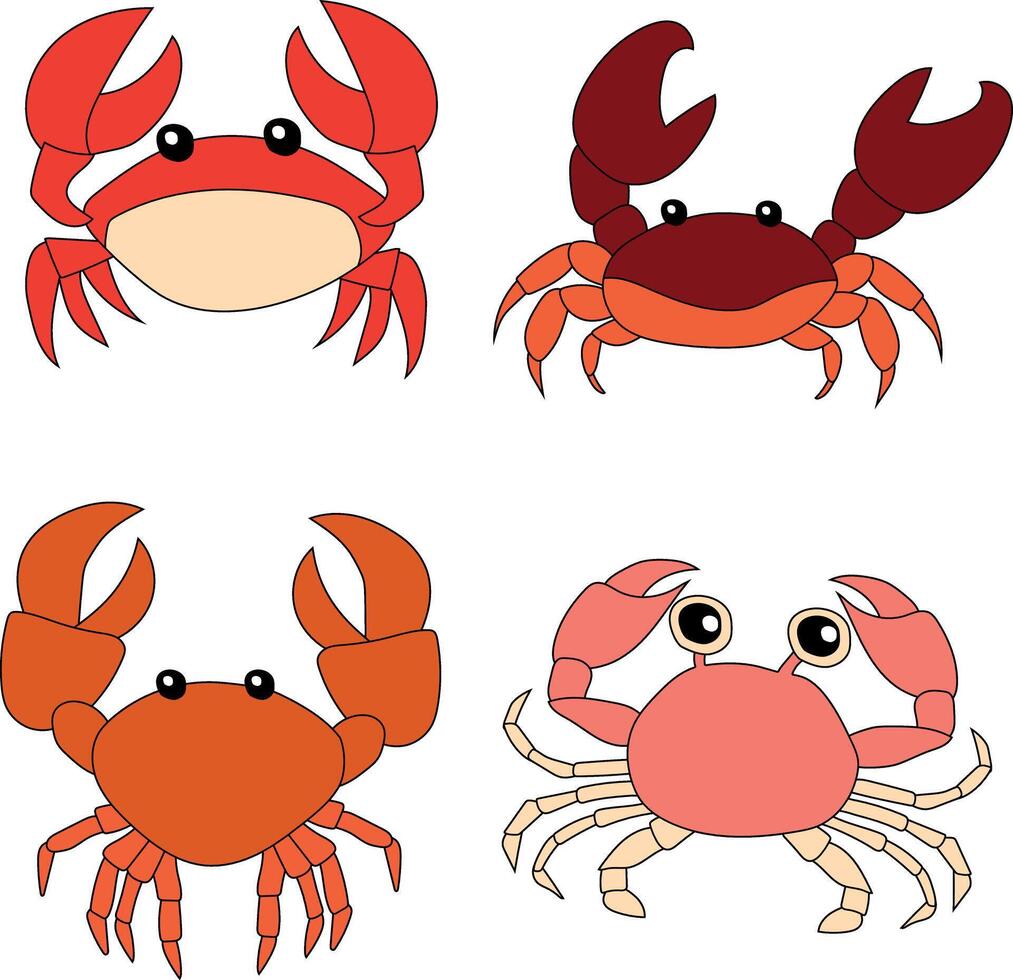 kleurrijk krab clip art reeks voor aquatisch leven geliefden vector