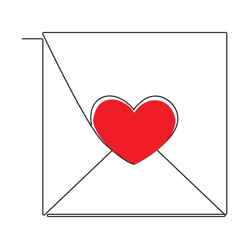 doorlopend een lijn tekening van envelop met hart. liefde brief. vector illustratie