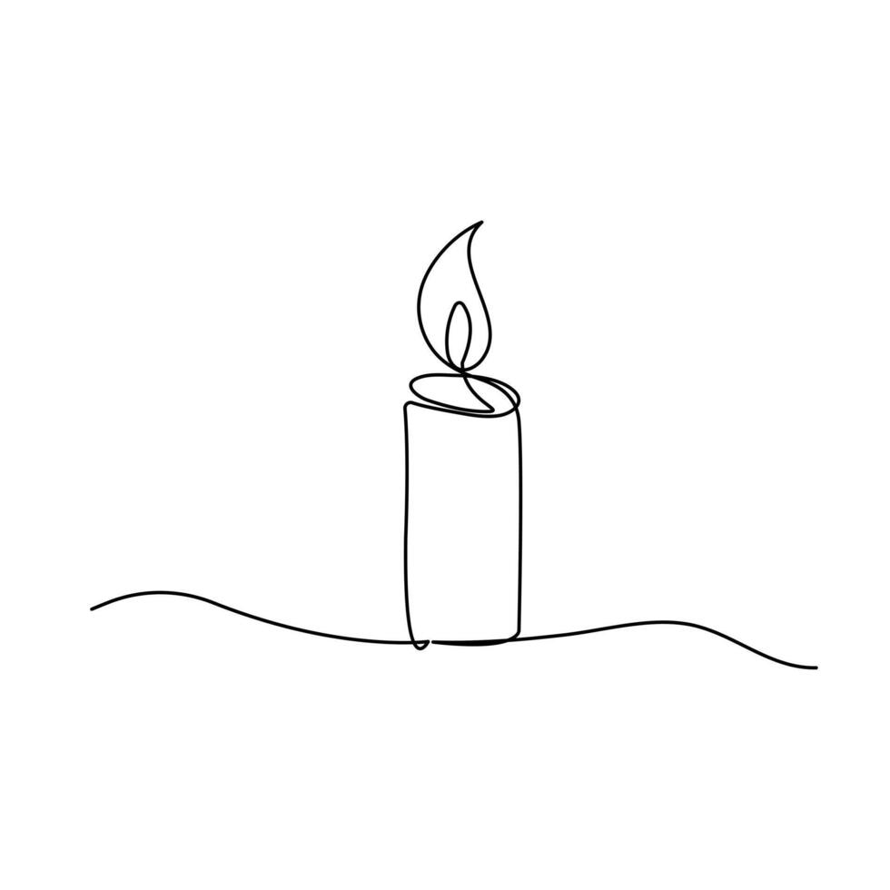 brandend brand kaars doorlopend een lijn tekening vector geïsoleerd Aan wit. vector illustratie.
