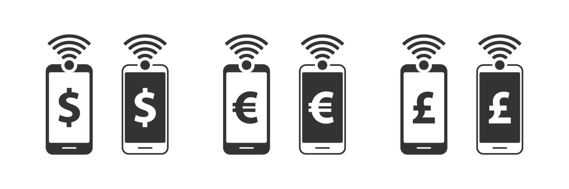 nfc betaling met smartphone. mobiel telefoon betaling icoon set. vector illustratie.