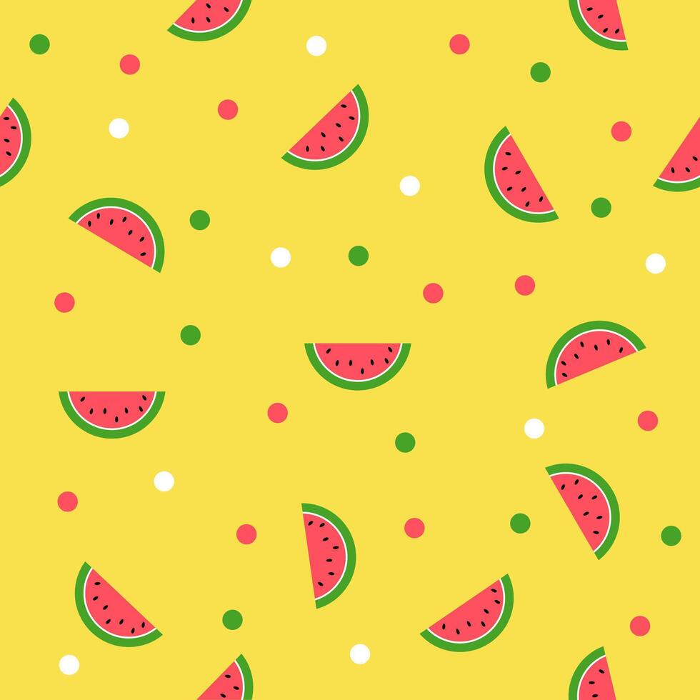 naadloos zomer watermeloen achtergrond. geel achtergrond. vector