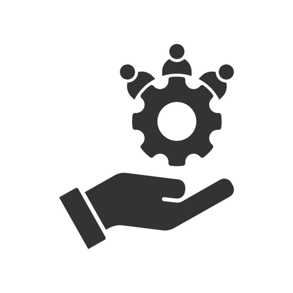 Mens en uitrusting Aan een hand. samenspel beheer icoon. bedrijf team. vlak vector illustratie.