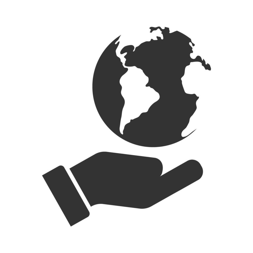 planeet aarde Aan een hand. hand- en wereldbol icoon. vector illustratie.