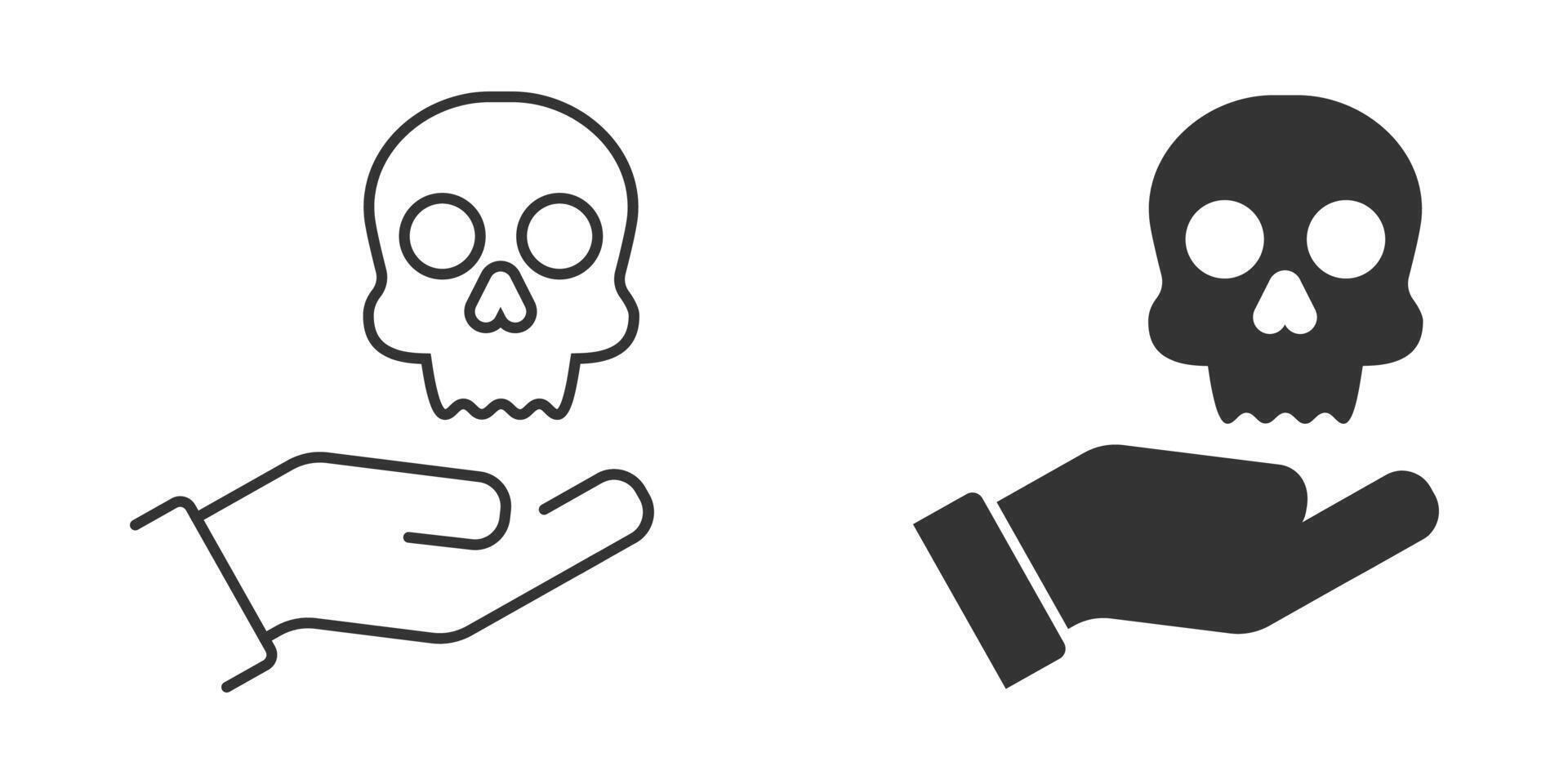 schedel Aan een hand- icoon. vector illustratie.