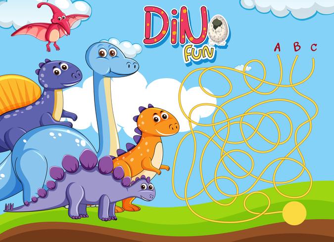 Dino doolhof puzzelgame sjabloon vector