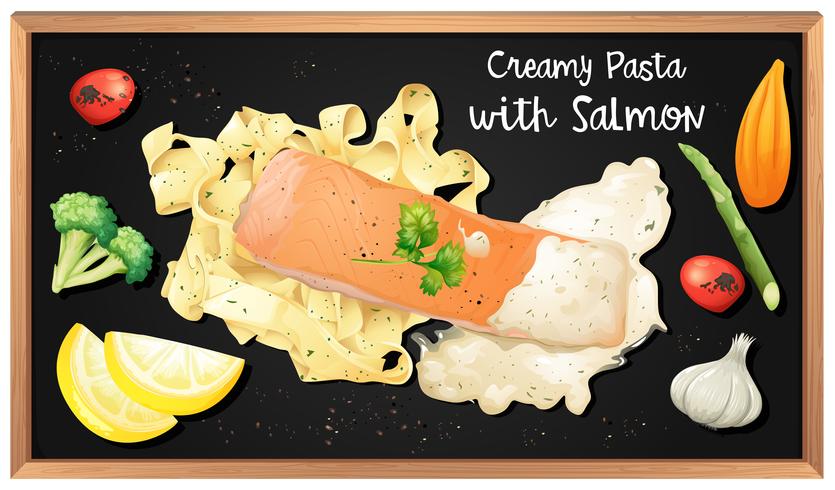 Zalm en pasta roomsaus vector