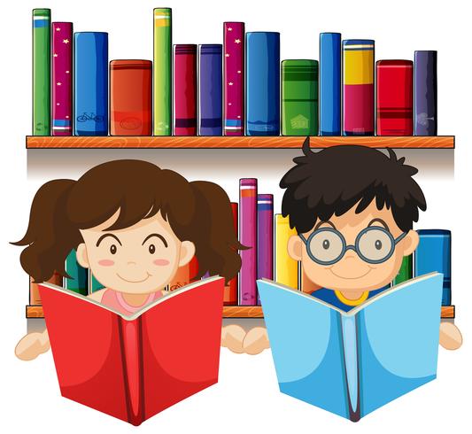 Jongen en meisje boeken lezen vector