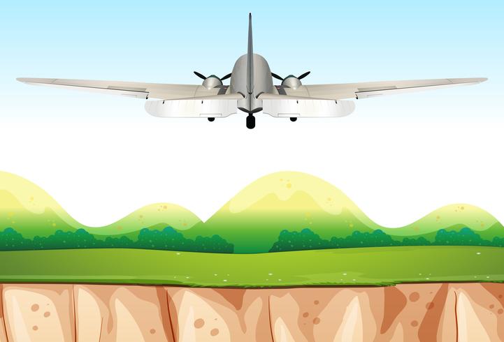 Vliegtuig vliegt over de heuvels vector