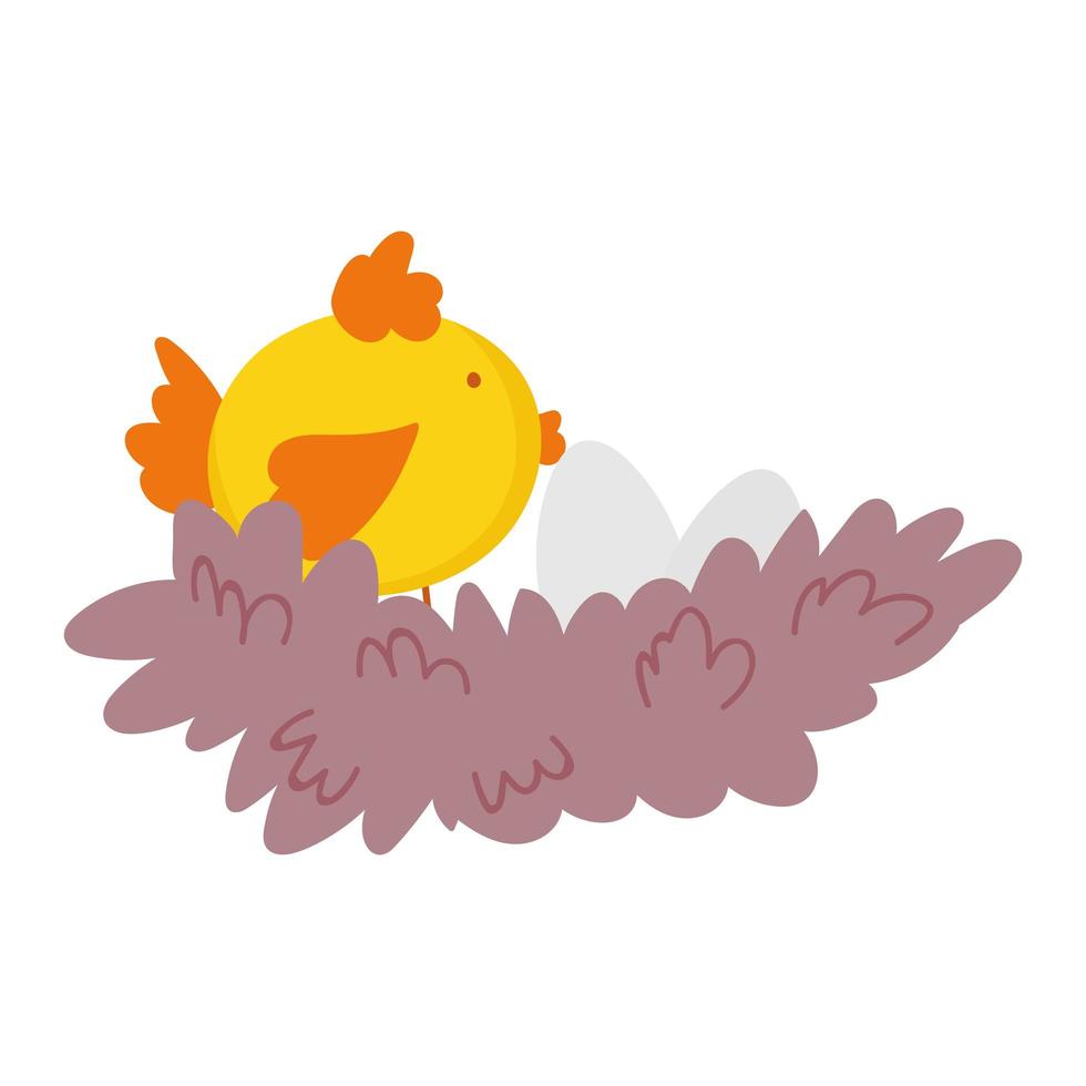 Kip en eieren in nest boerderij dier geïsoleerd pictogram op witte achtergrond vector