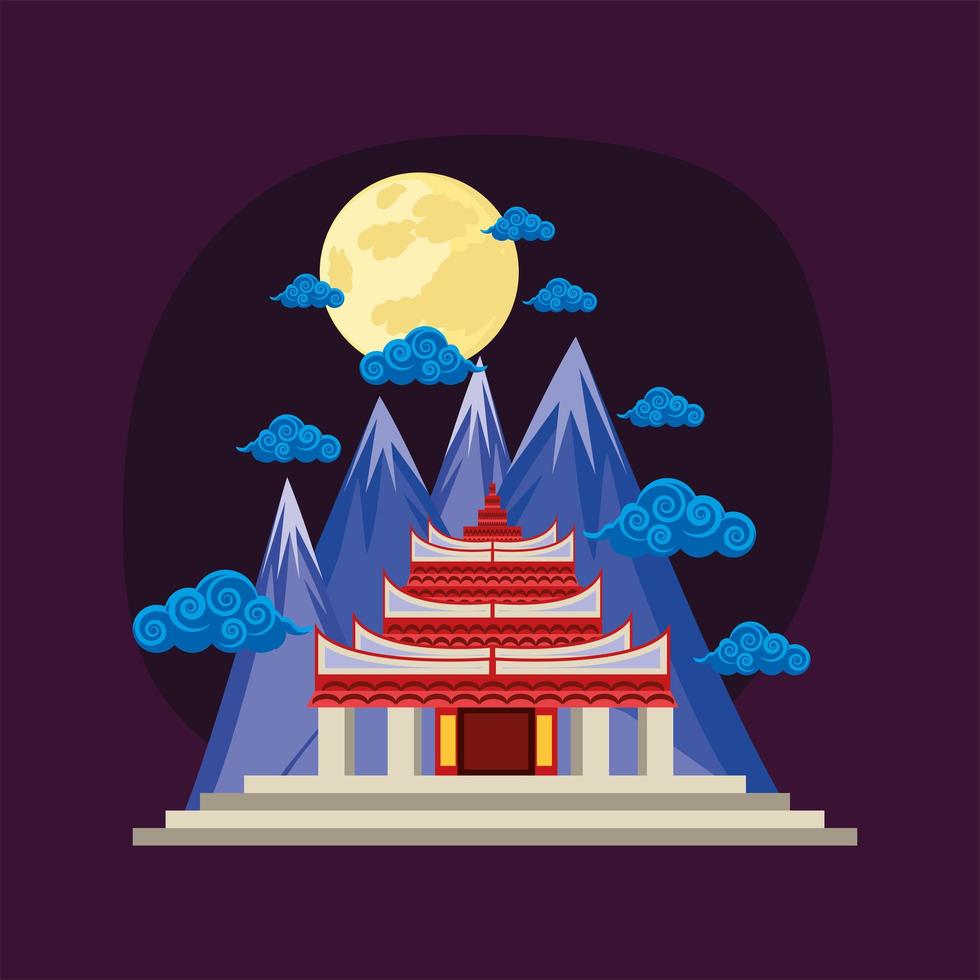 chinese pagode en bergen vector