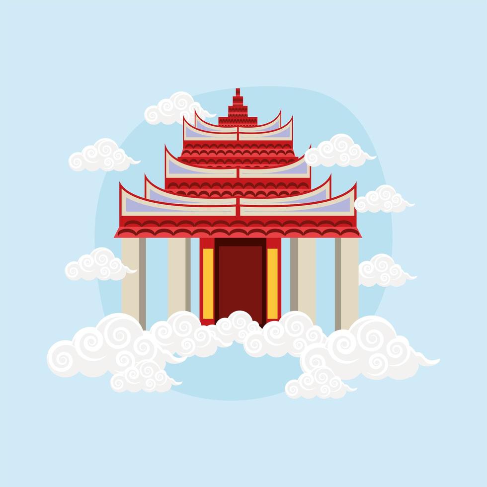 chinese pagode en wolken vector