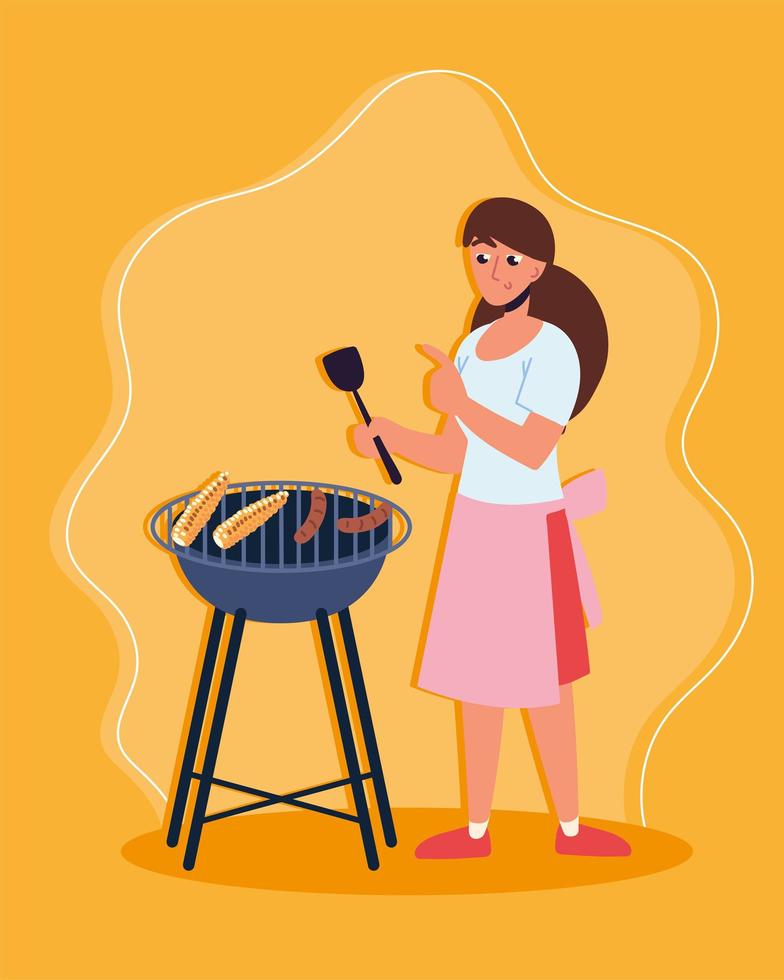 vrouw met barbecue vlees vector