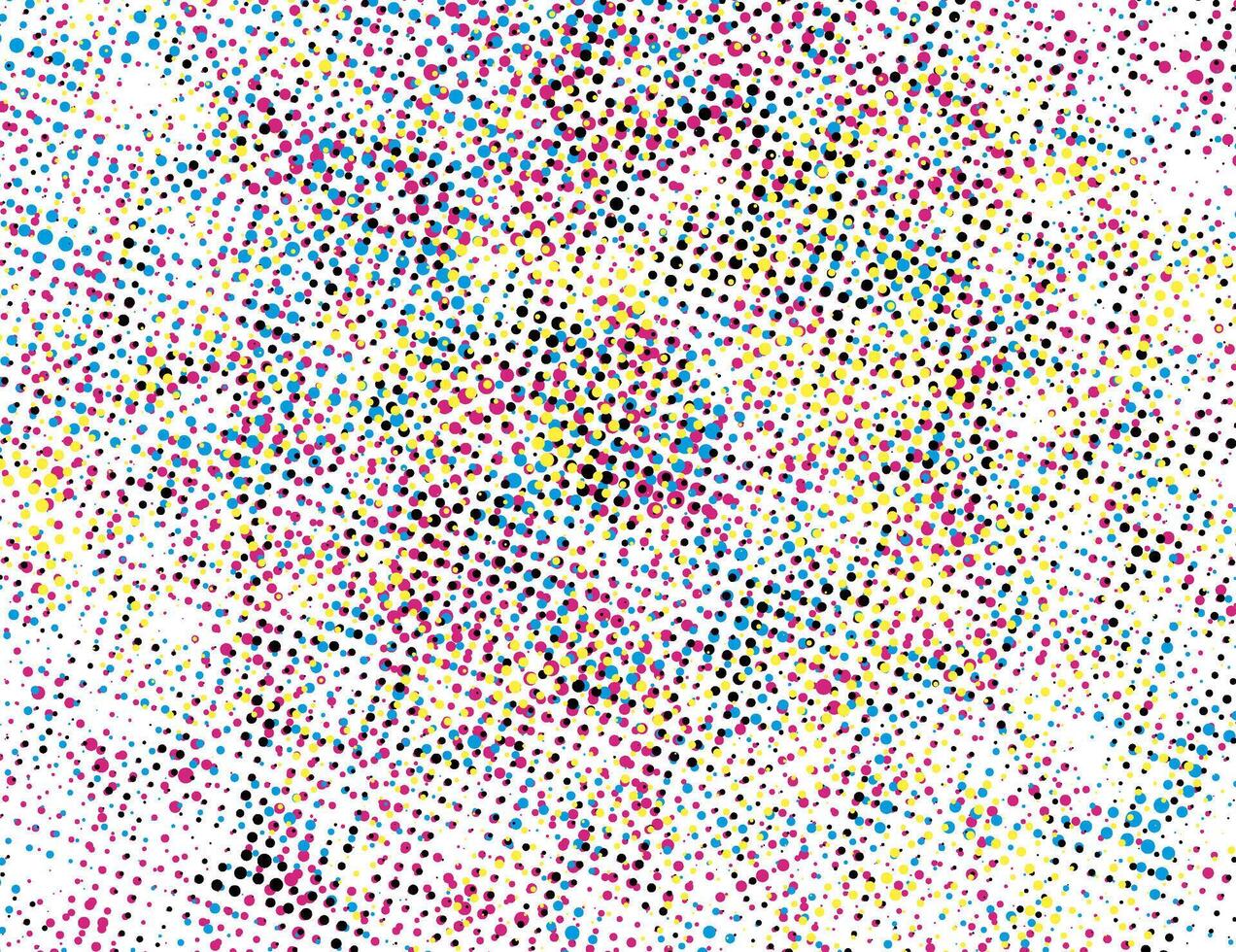 een kleurrijk halftone patroon met stippen, een kleurrijk cmyk patroon van dots Aan een wit achtergrond, een kleurrijk cmyk achtergrond met een veel van dots en stippen, vector