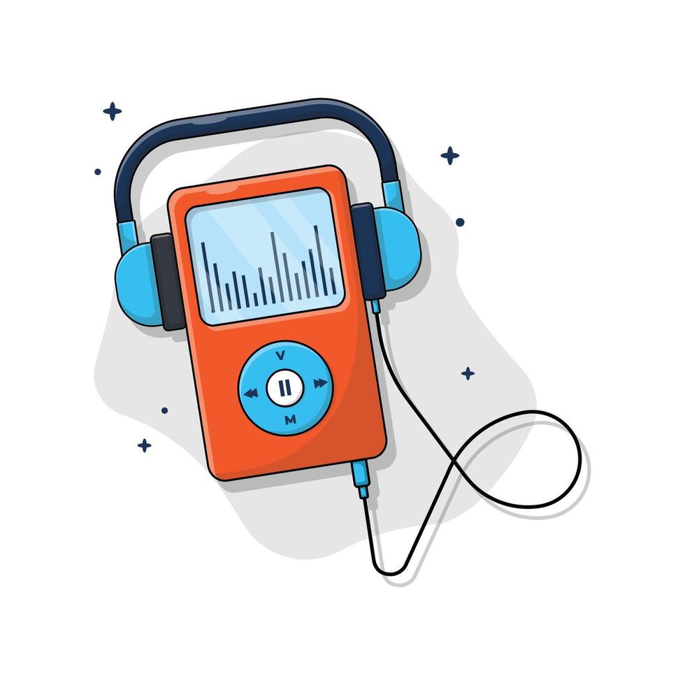 audio apparaat en koptelefoon vector illustratie. luisteren naar audioboeken of podcasts concept ontwerp