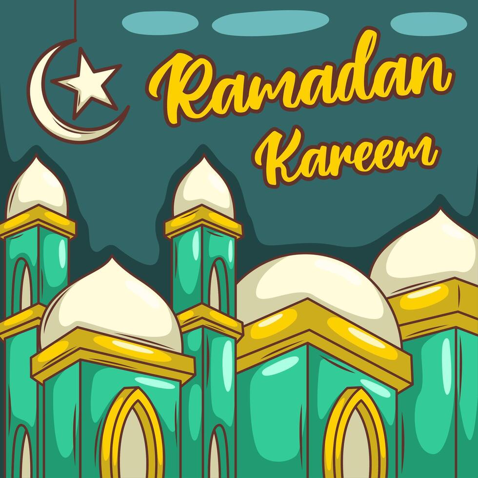 Ramadan kareem met tekenfilm Islamitisch illustratie ornament vector