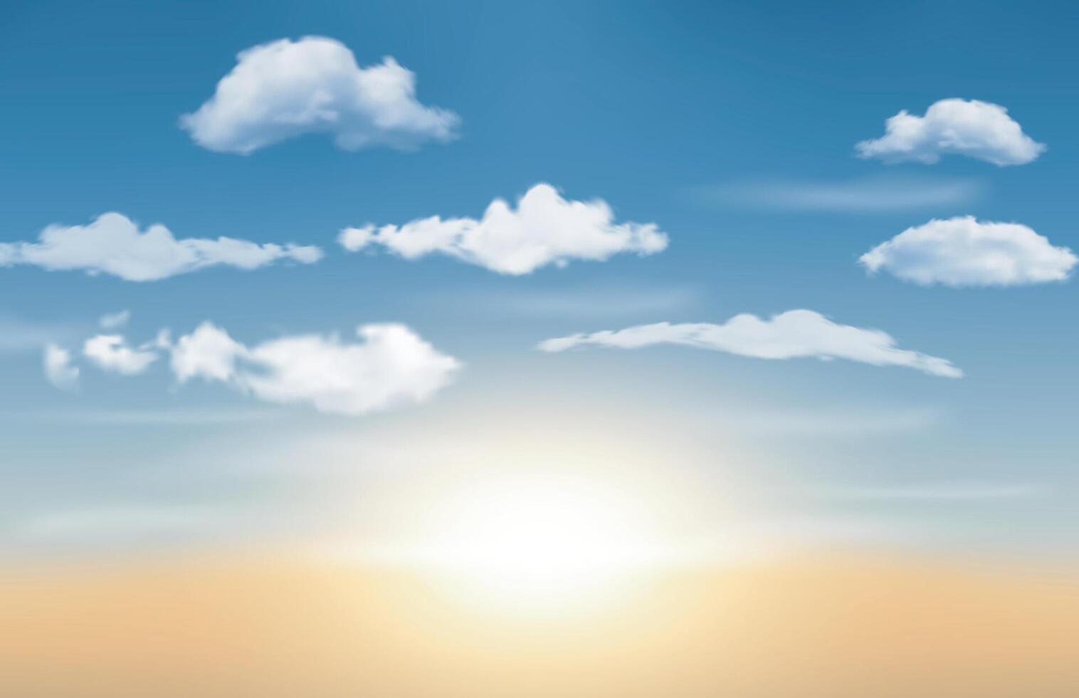 realistisch zonsopkomst met blauw lucht en wolken, vector illustratie