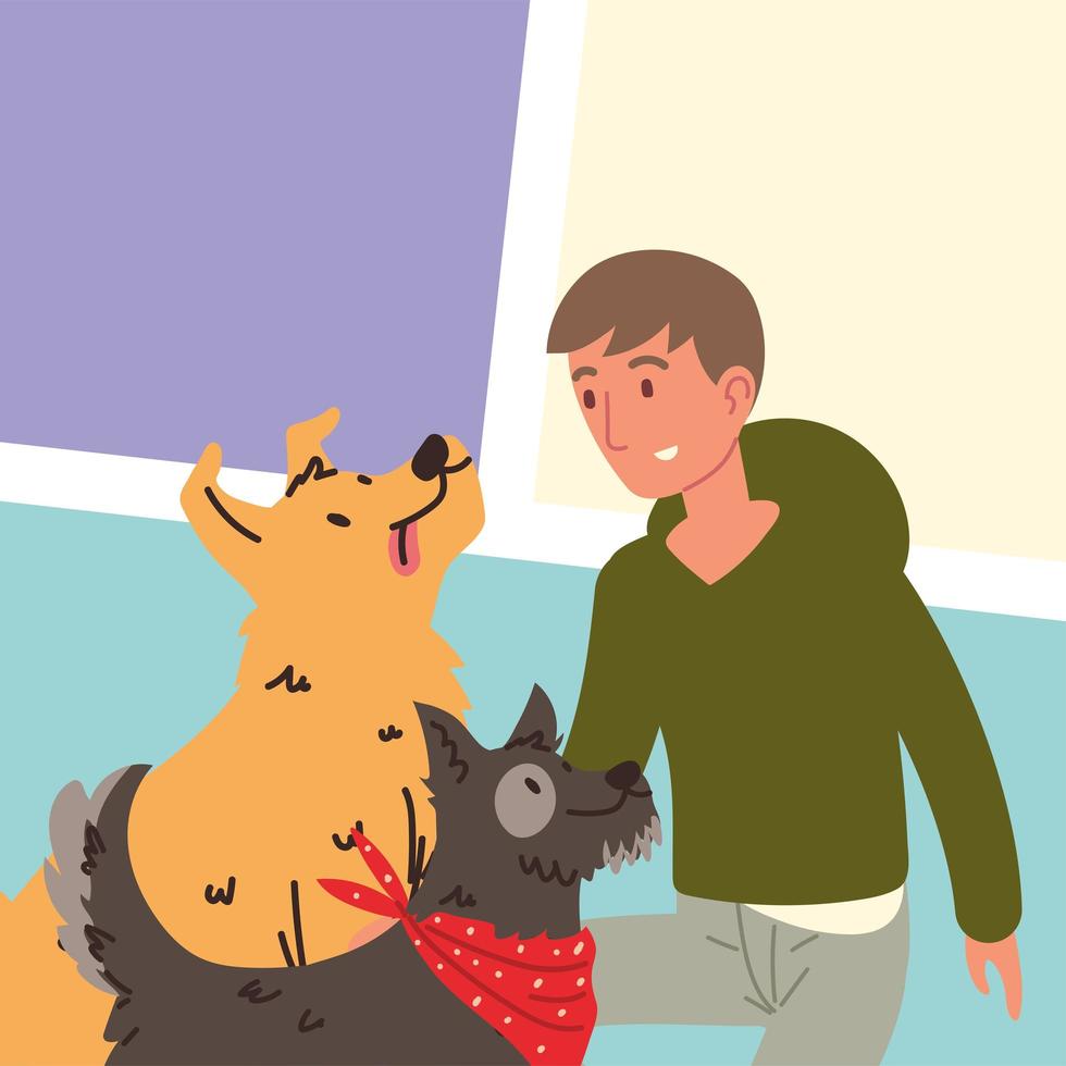 man met schattige honden vector