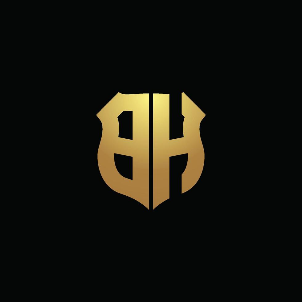 bh logo monogram met gouden kleuren en schildvorm ontwerpsjabloon vector