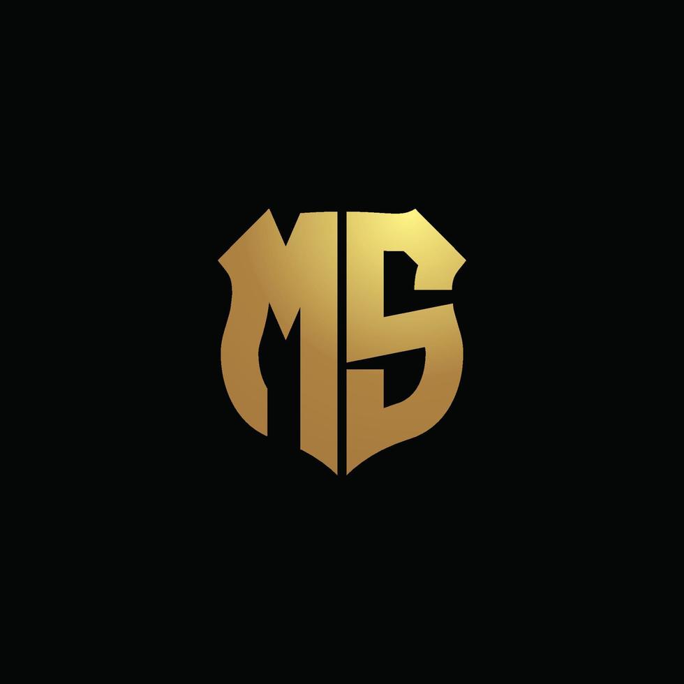 ms logo monogram met gouden kleuren en schildvorm ontwerpsjabloon vector