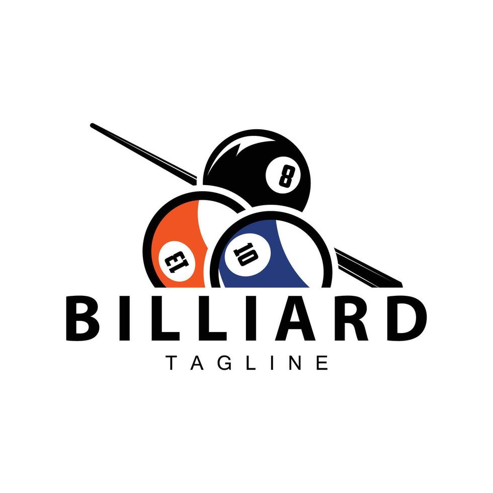 biljart club logo ontwerp vector spel insigne sport sjabloon zwembad tafel met bal en stok gemakkelijk illustratie sjabloon