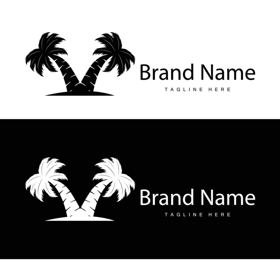 kokosnoot boom logo ontwerp sjabloon palm boom silhouet illustratie zomer strand zee fabriek vector