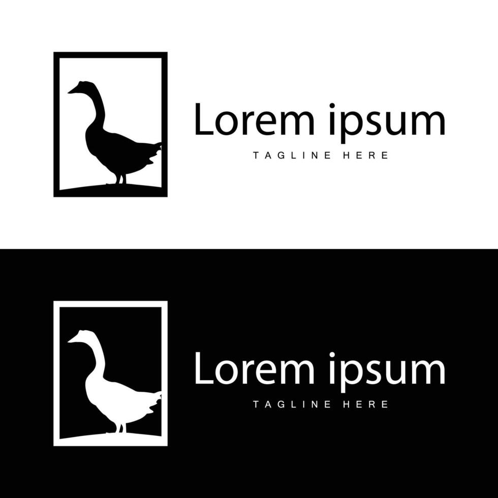 vector illustratie eend logo ontwerp zwart silhouet dier zwaan gevogelte boerderij gemakkelijk minimalistische