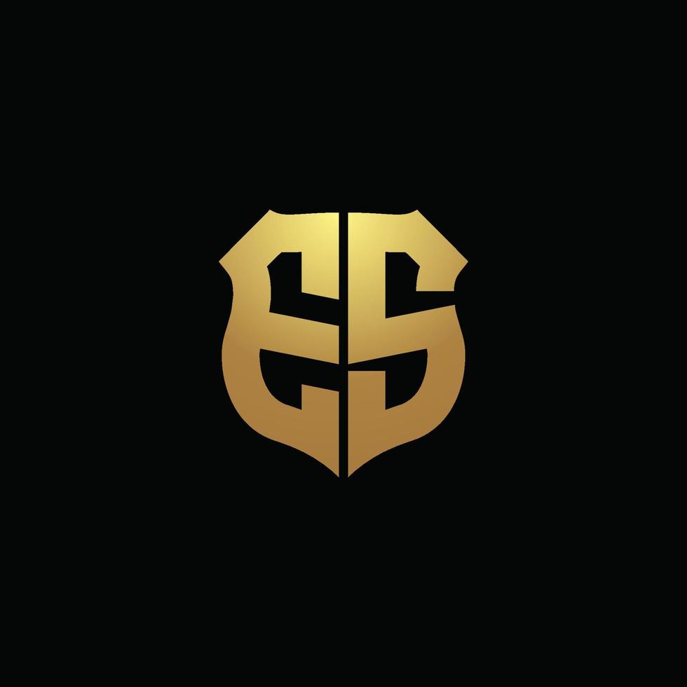 es logo monogram met gouden kleuren en schildvorm ontwerpsjabloon vector