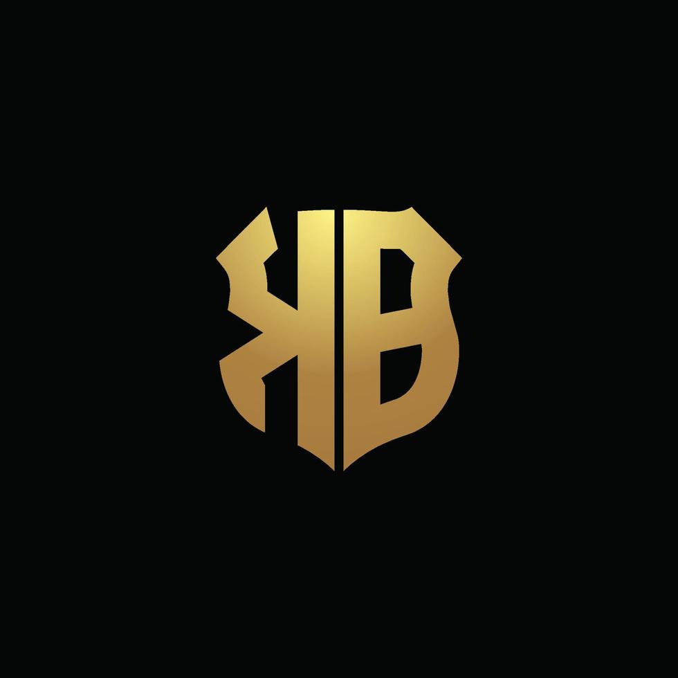 kb logo monogram met gouden kleuren en schildvorm ontwerpsjabloon vector