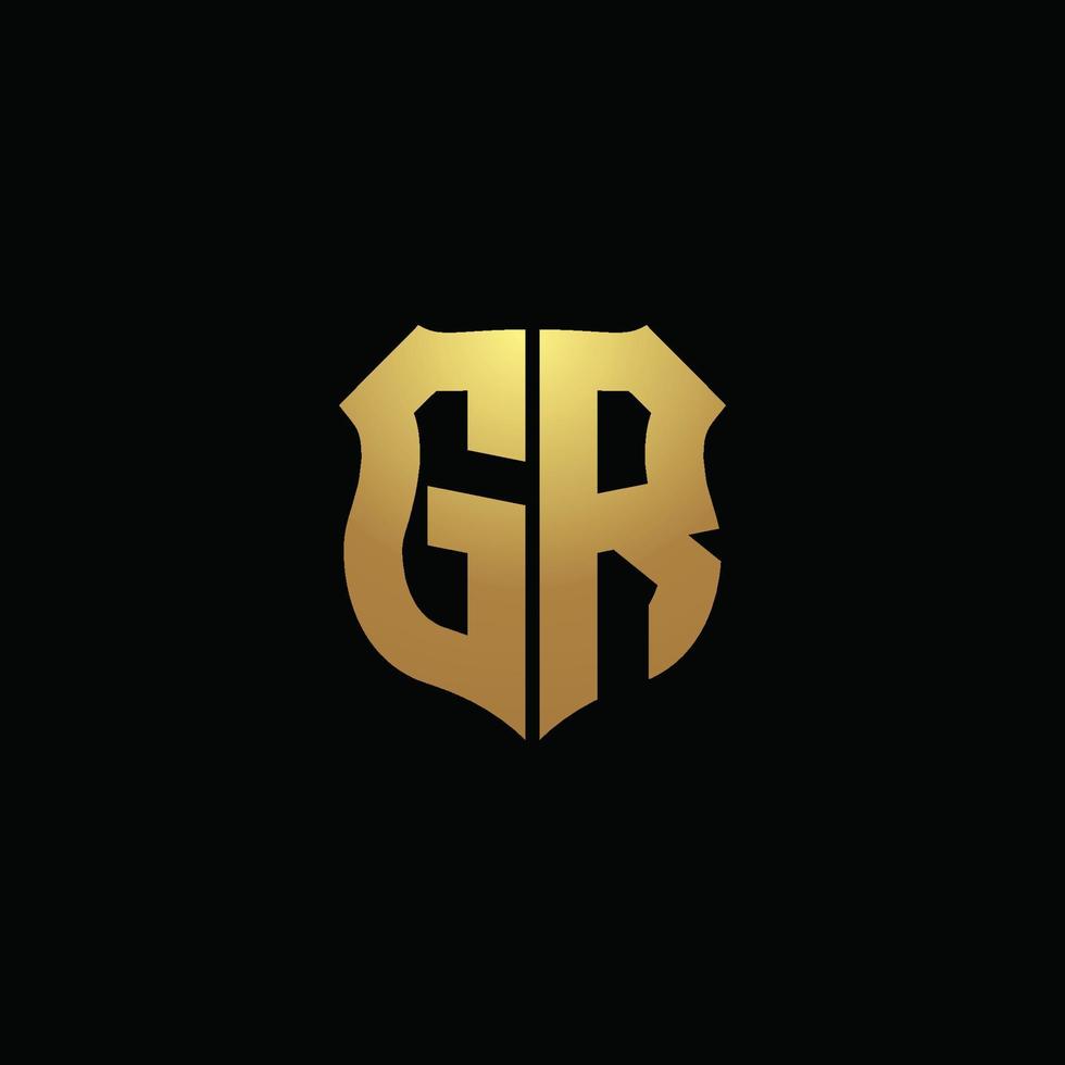 gr logo monogram met gouden kleuren en schildvorm ontwerpsjabloon vector
