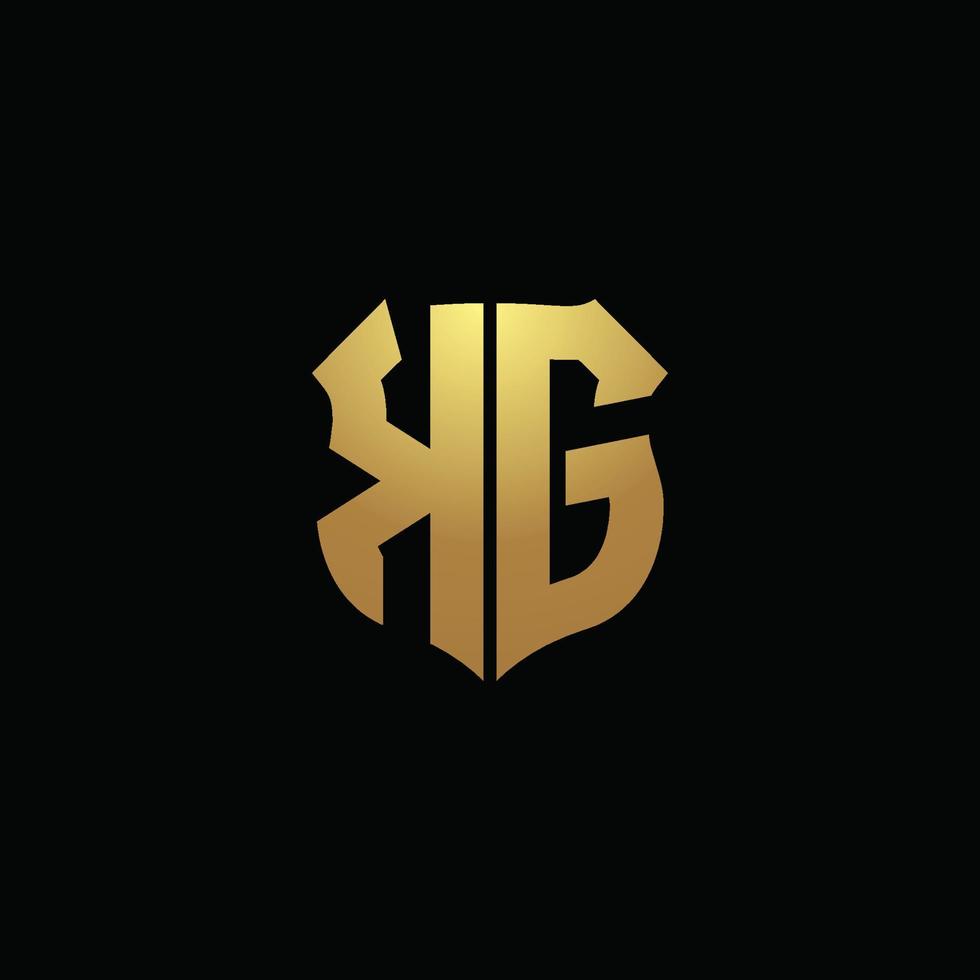 kg logo monogram met gouden kleuren en schildvorm ontwerpsjabloon vector