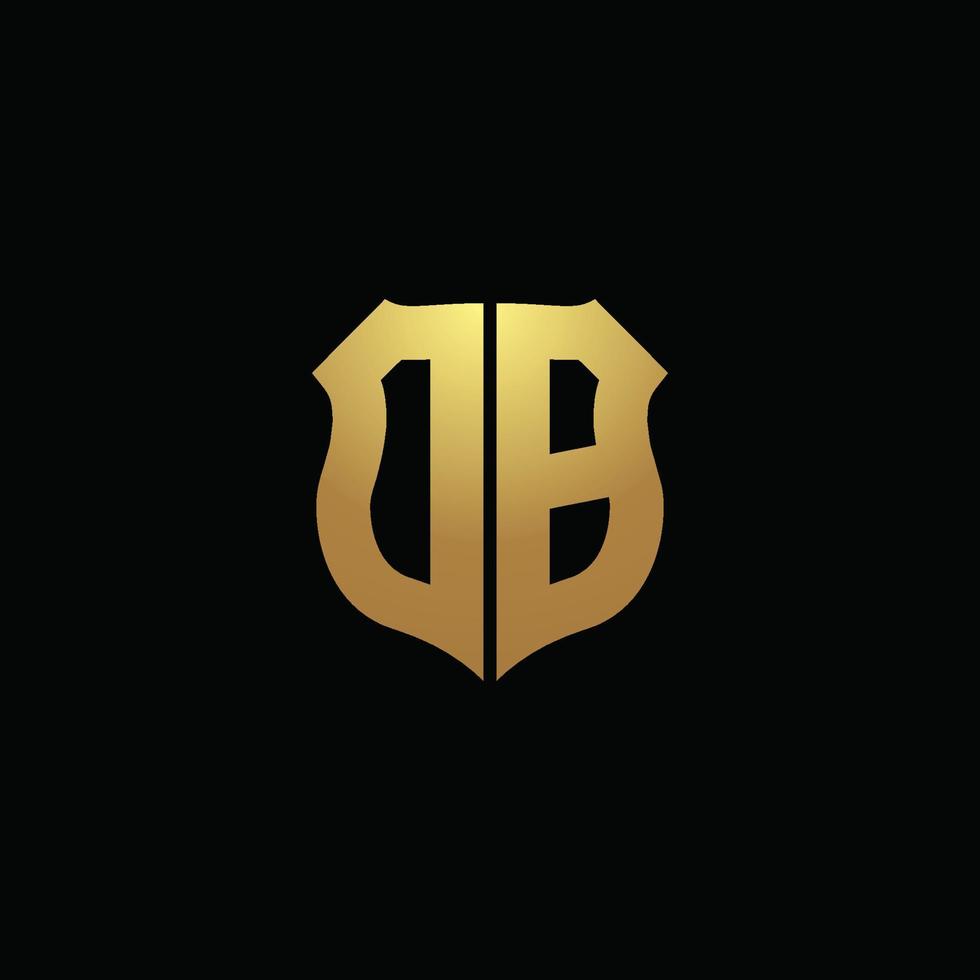 db logo monogram met gouden kleuren en schildvorm ontwerpsjabloon vector