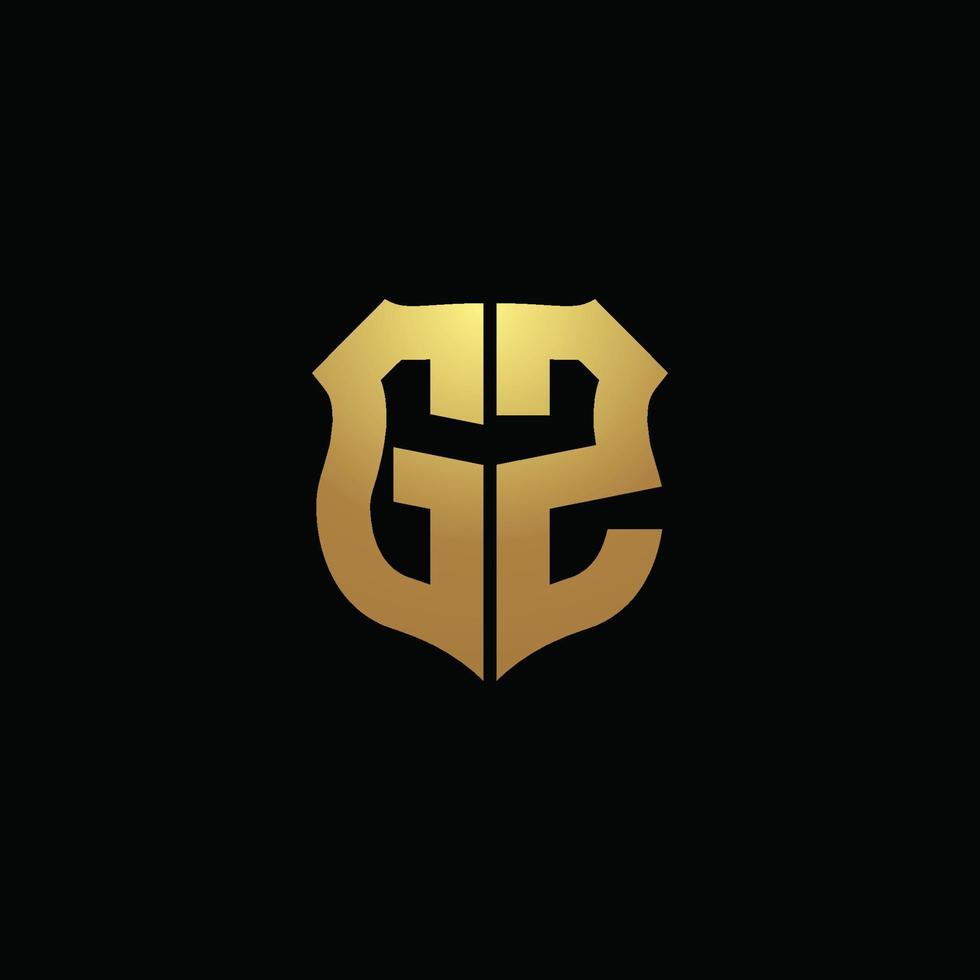 gz logo monogram met gouden kleuren en schildvorm ontwerpsjabloon vector