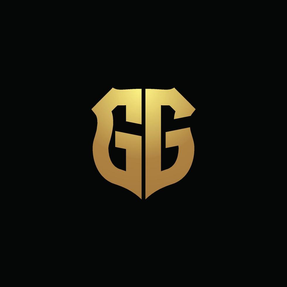 gg logo monogram met gouden kleuren en schildvorm ontwerpsjabloon vector