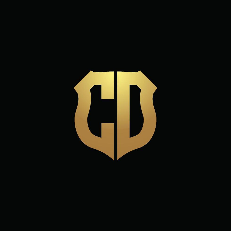 cd-logo monogram met gouden kleuren en schildvorm ontwerpsjabloon vector