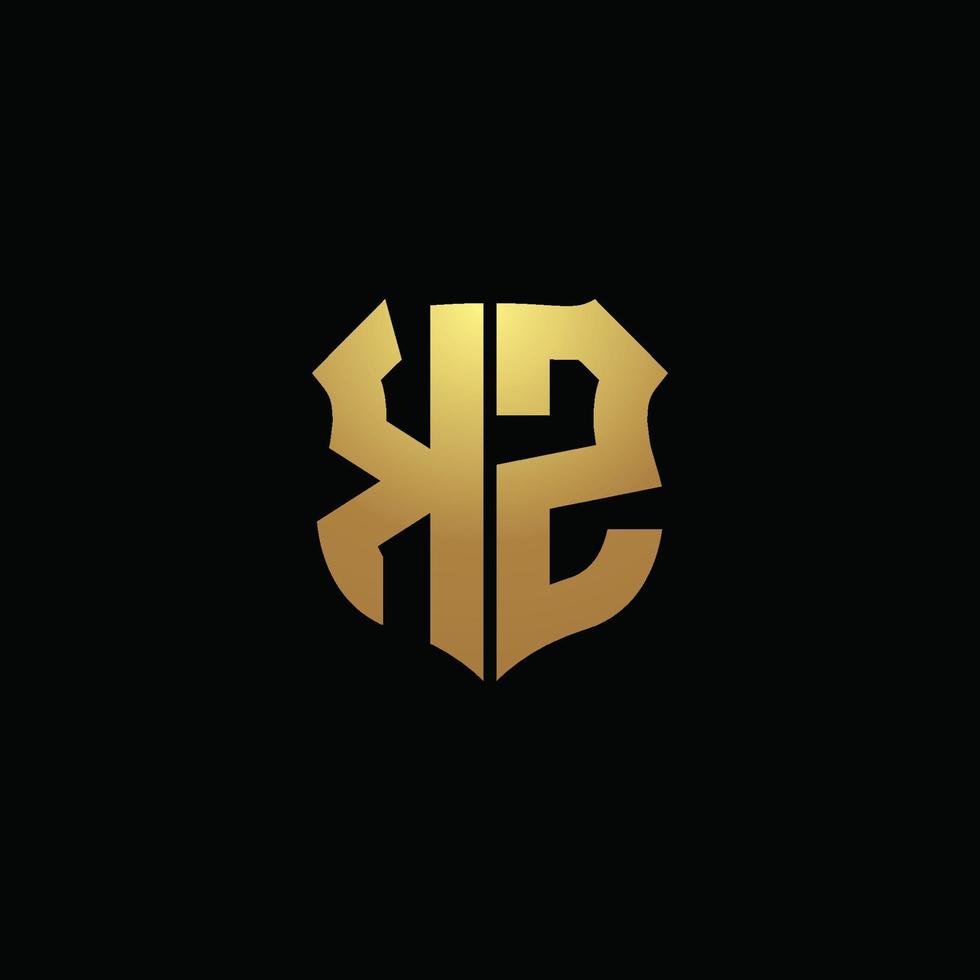 kz logo monogram met gouden kleuren en schildvorm ontwerpsjabloon vector