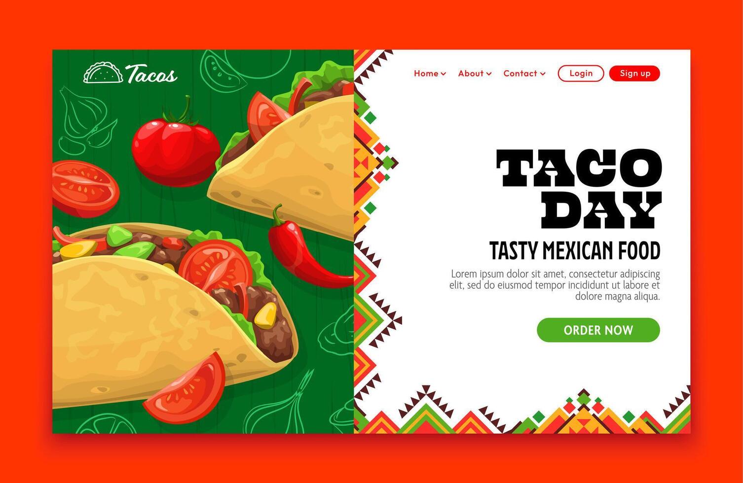 taco dag, Mexicaans keuken levering landen bladzijde vector