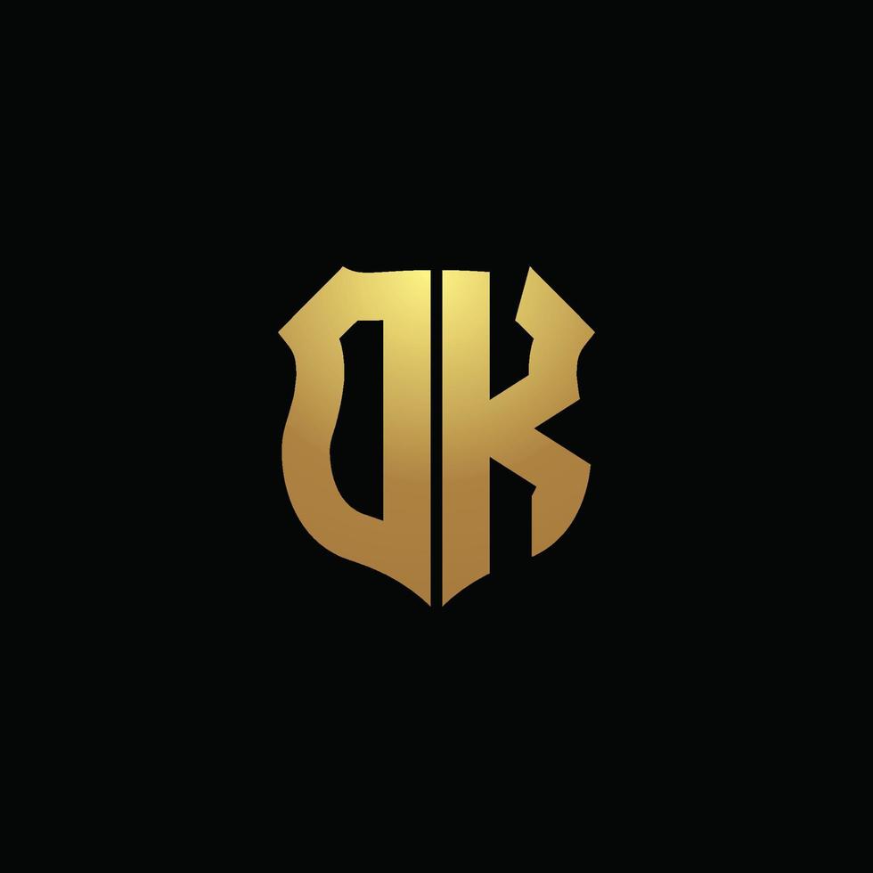 dk logo monogram met gouden kleuren en schildvorm ontwerpsjabloon vector