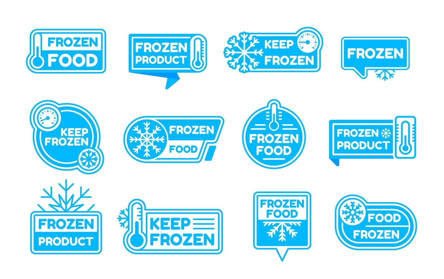 bevroren logo pictogrammen, verkoudheid Product etiket en insigne vector