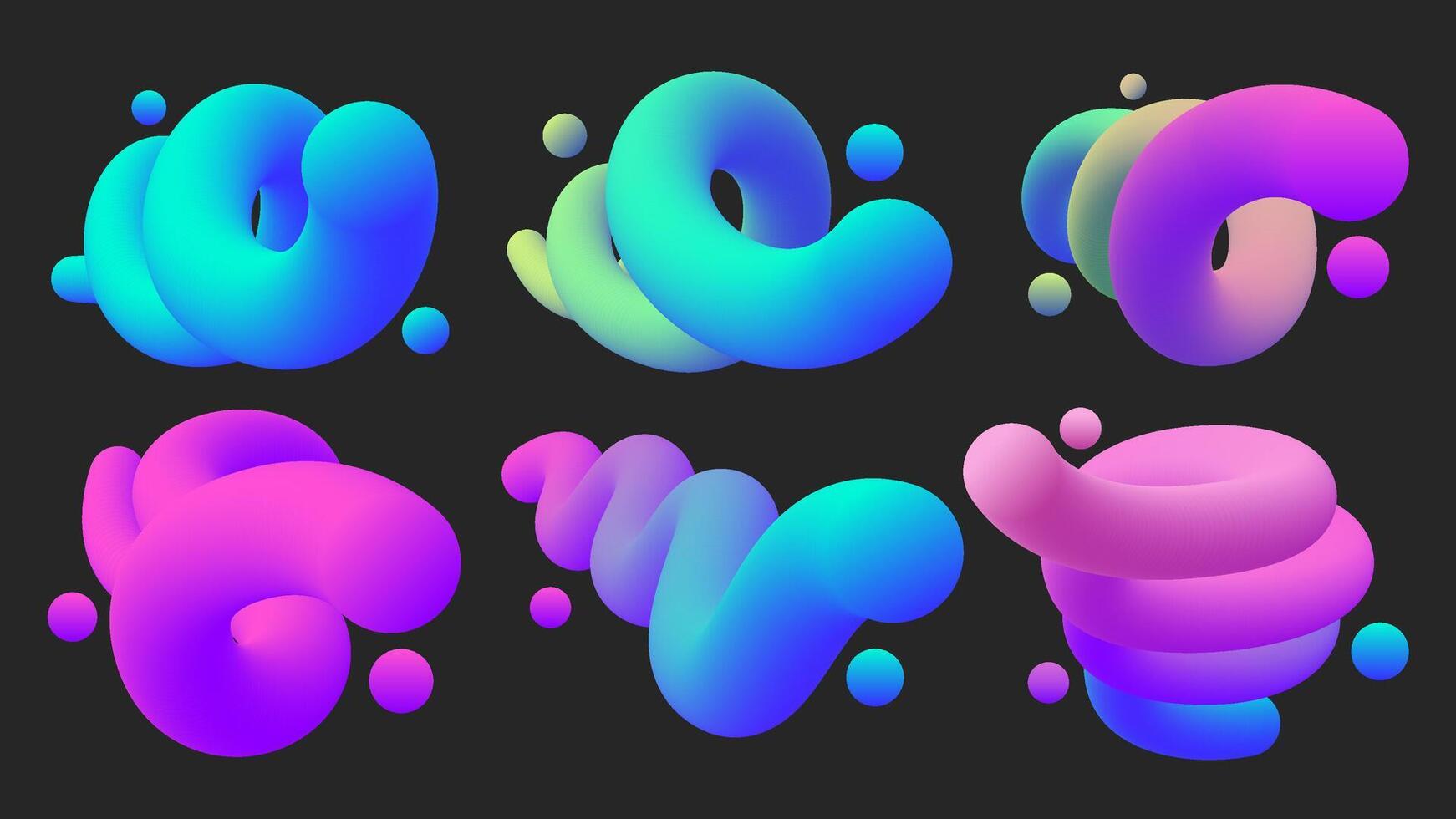 vloeistof kleur helling vormen, 3d vloeistof vorm set, vector illustratie