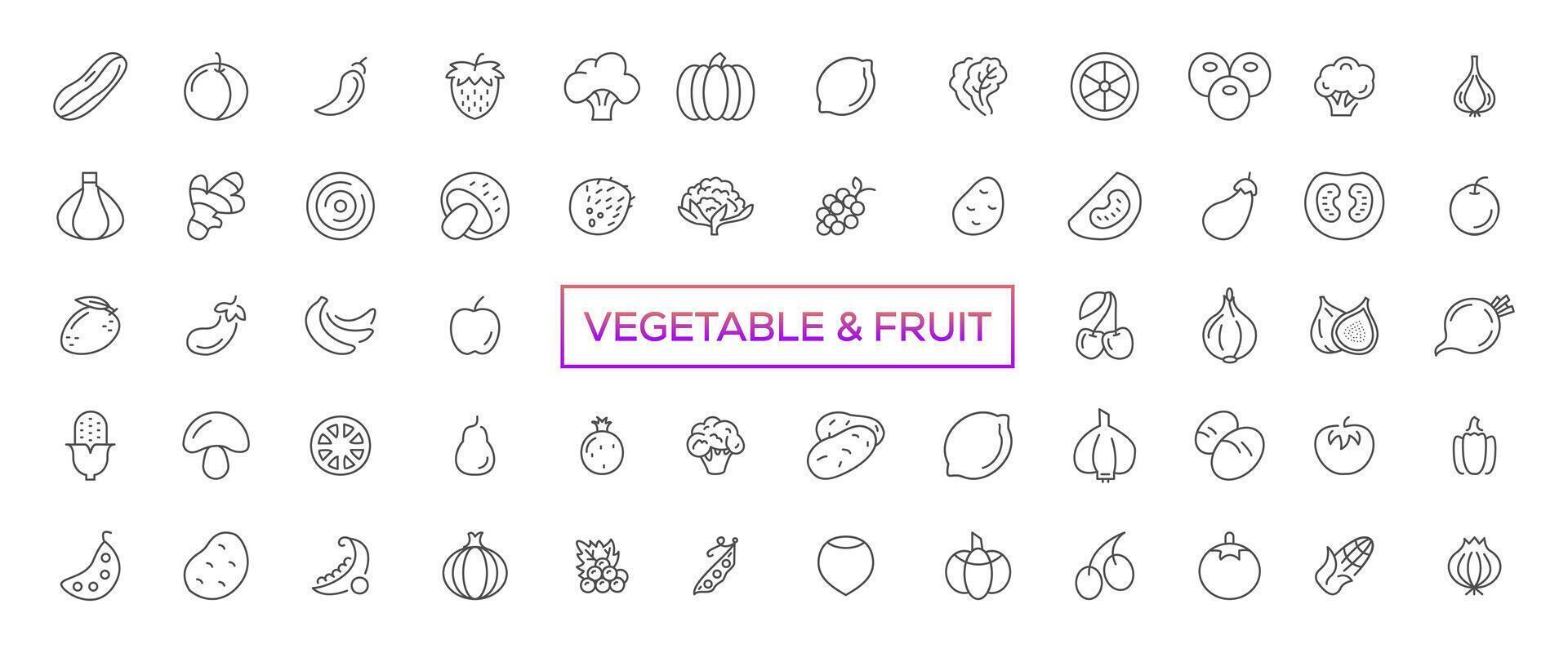 fruit en groenten - dun lijn web icoon set. schets pictogrammen verzameling. gemakkelijk vector illustratie