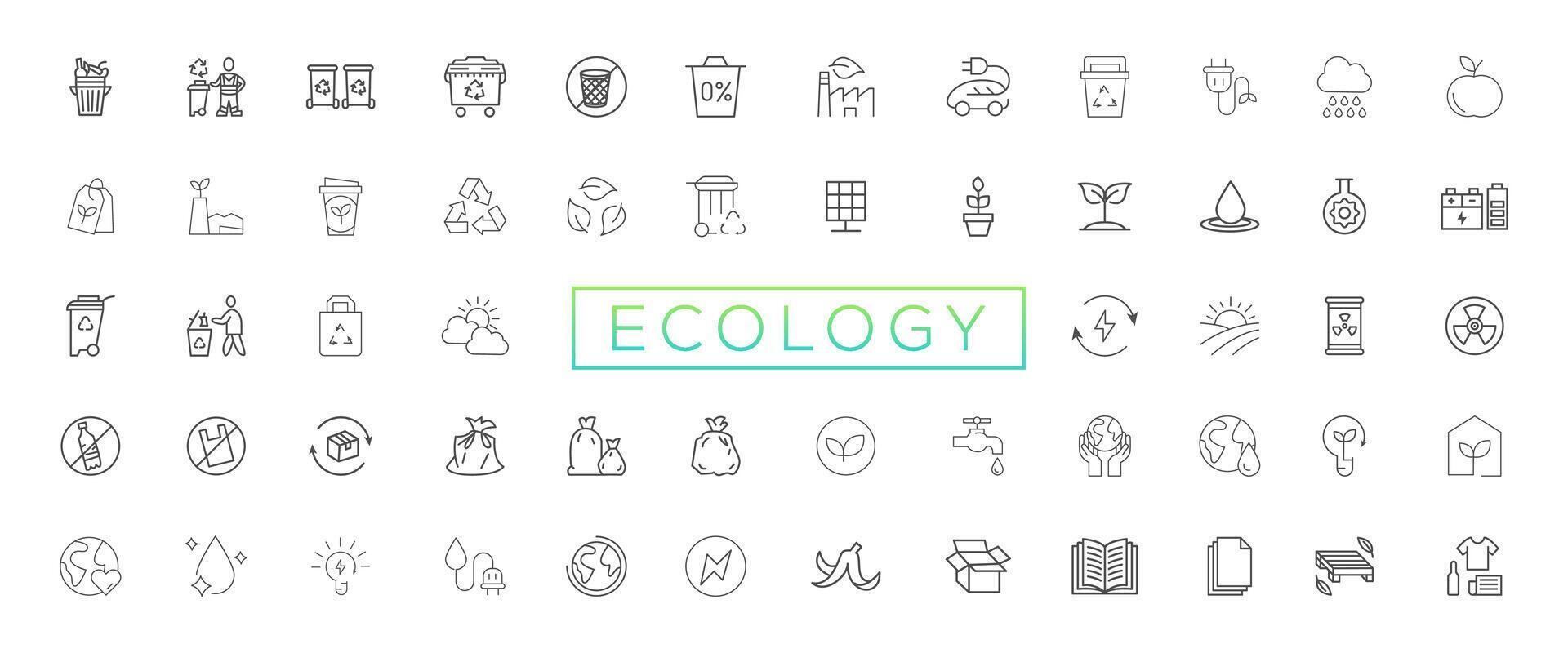 eco vriendelijk verwant dun lijn icoon reeks in minimaal stijl. lineair ecologie pictogrammen. milieu duurzaamheid gemakkelijk symbool vector