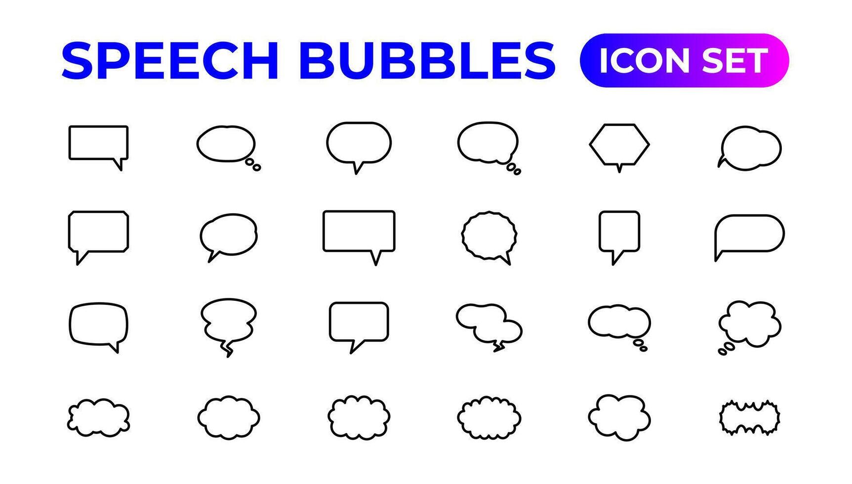 toespraak bubbels icoon ingesteld.dun schets pictogrammen pak. vector